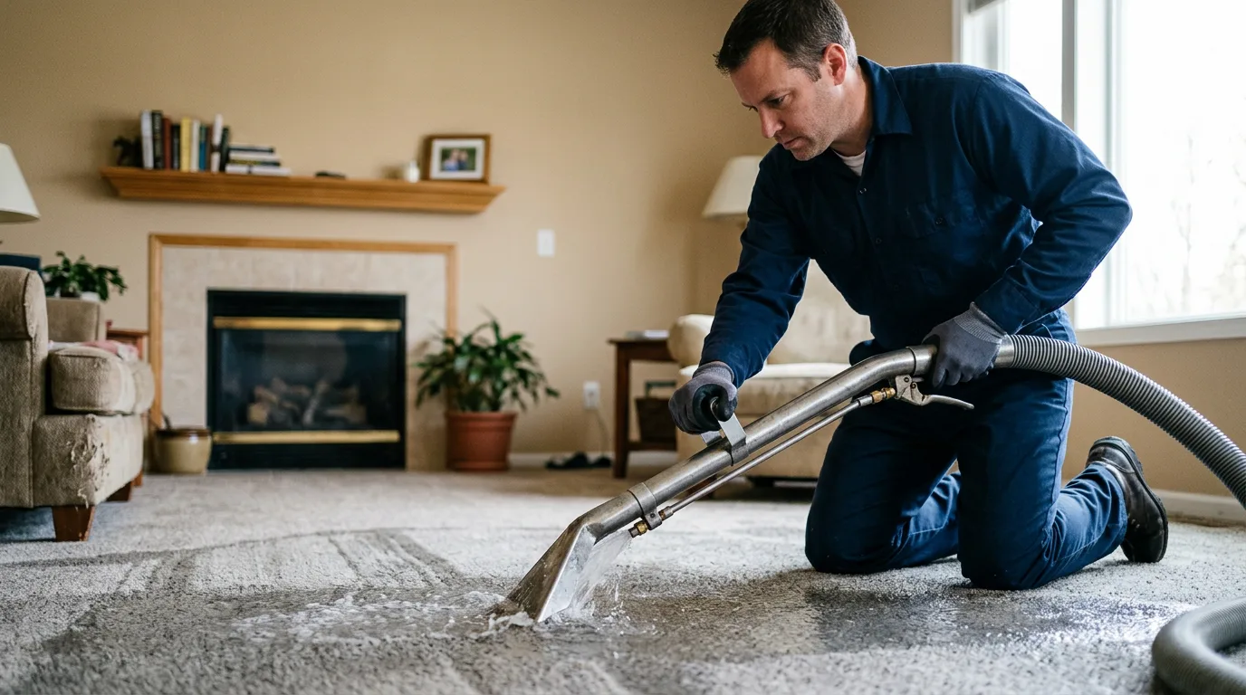 Water damage restoration technician working near Scandinavia, WI